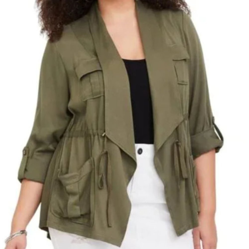 Torrid‎ Army Green Open Front Cargo Utility Jacket 0